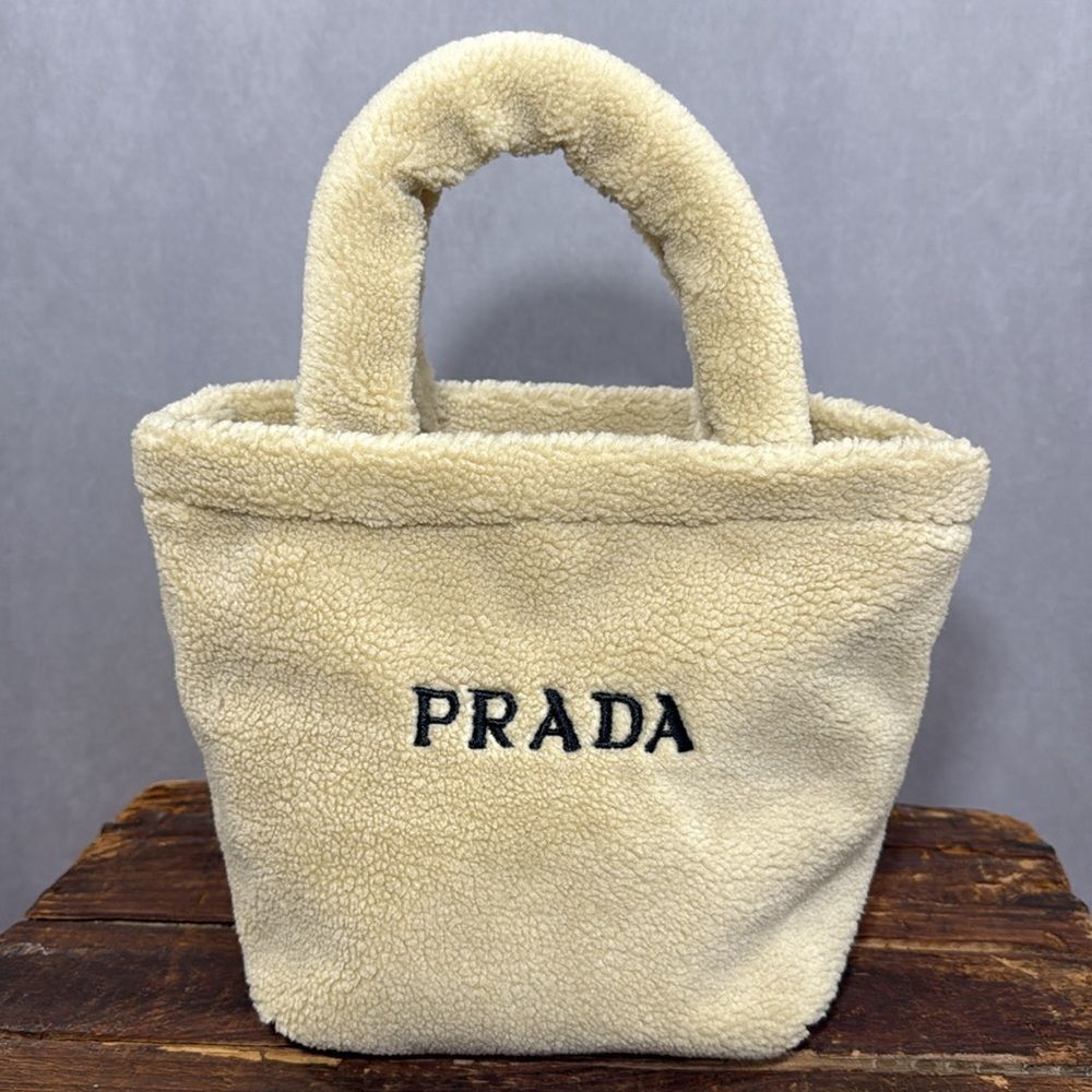 Prada Tan Shearling Tote Bag